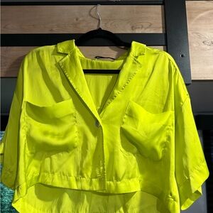 Zara Neon Yellow/Green Cropped Button-Front Top
